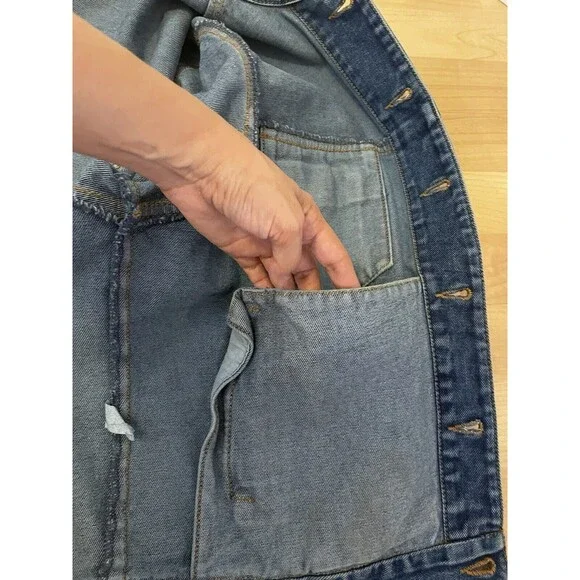 Double D Ranch Women’s Denim Jacket Flag USA Size Large Blue